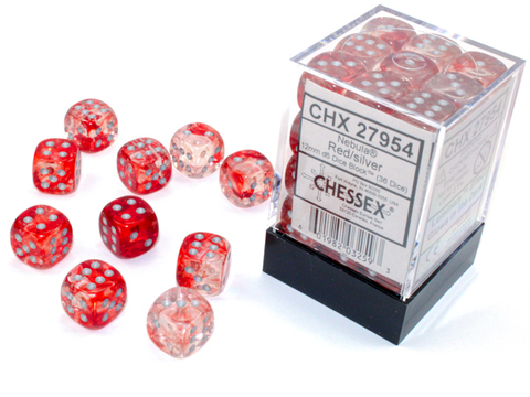 Cover: 601982032593 | Nebula® 12mm d6 Red/silver Luminary™ Dice Block™ (36 dice) | Chessex