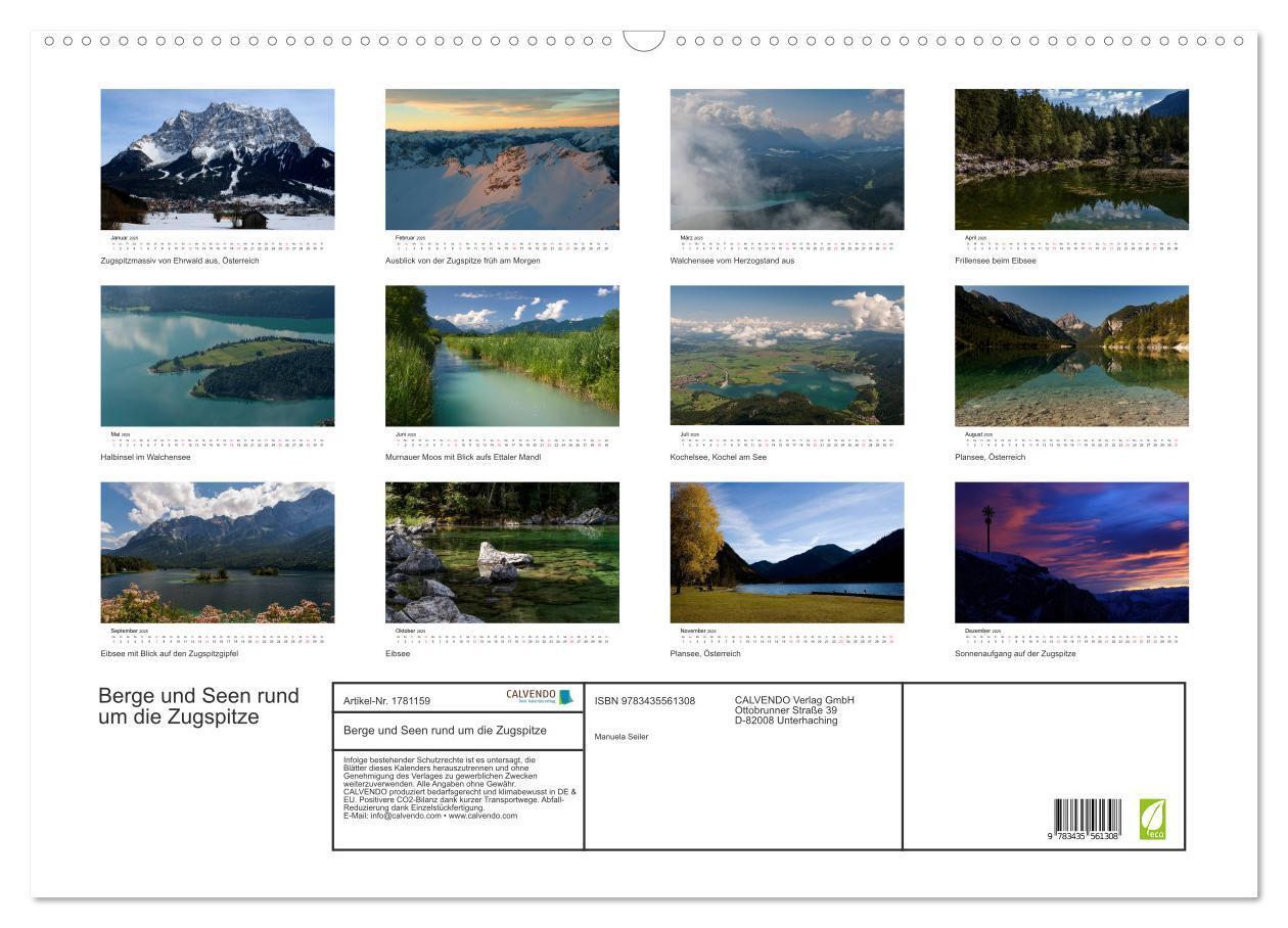 Bild: 9783435561308 | Berge und Seen rund um die Zugspitze (Wandkalender 2025 DIN A2...