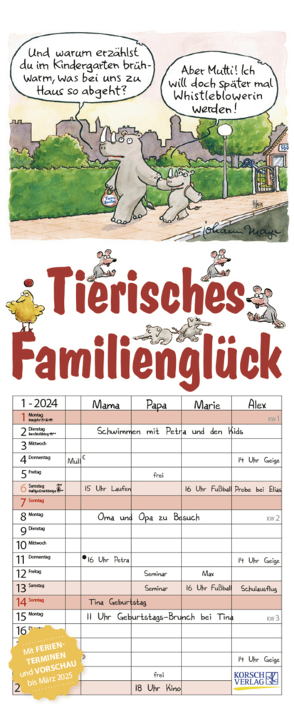 Cover: 9783731869795 | Tierisches Familienglück 2024 | Korsch Verlag | Kalender | 14 S.