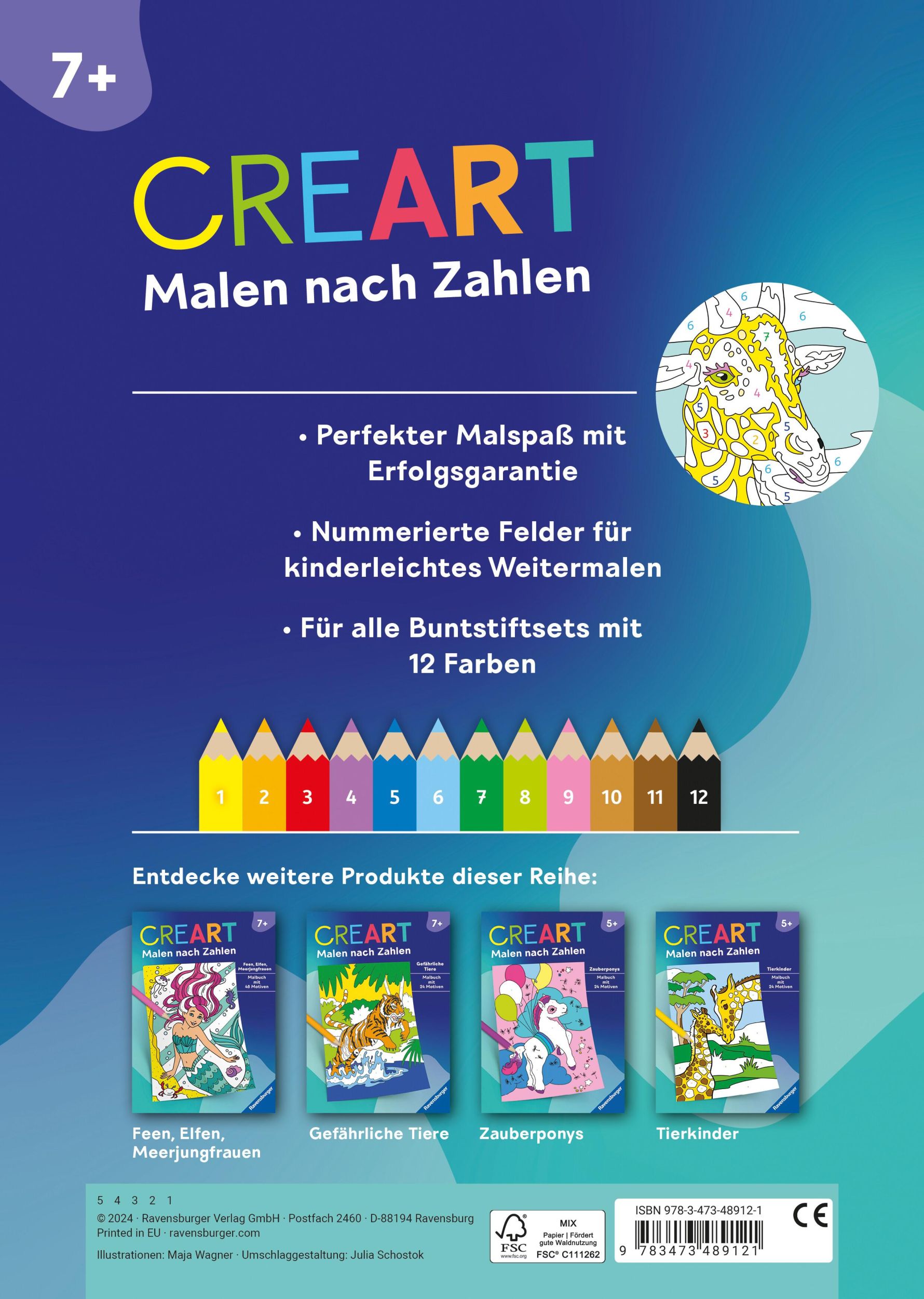 Rückseite: 9783473489121 | Ravensburger CreArt Malen nach Zahlen ab 7: Wilde Tiere, Malbuch,...