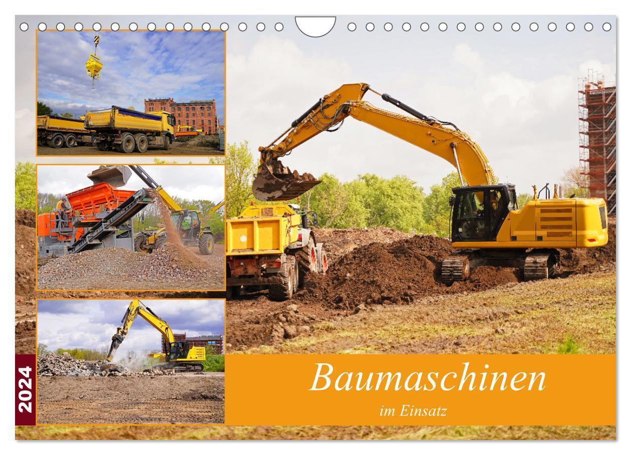 Cover: 9783675605978 | Baumaschinen im Einsatz (Wandkalender 2024 DIN A4 quer), CALVENDO...