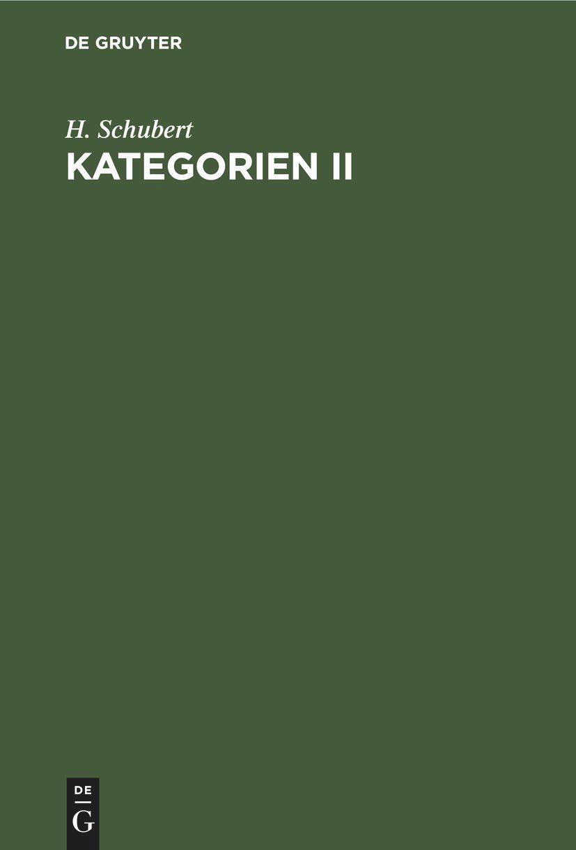 Cover: 9783112531815 | Kategorien II | H. Schubert | Buch | HC runder Rücken kaschiert