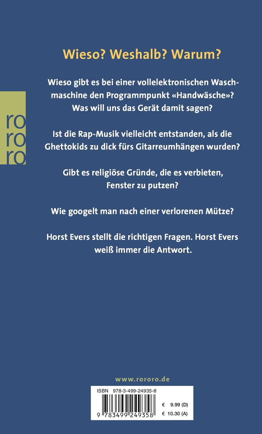 Rückseite: 9783499249358 | Mein Leben als Suchmaschine | Horst Evers | Taschenbuch | Deutsch