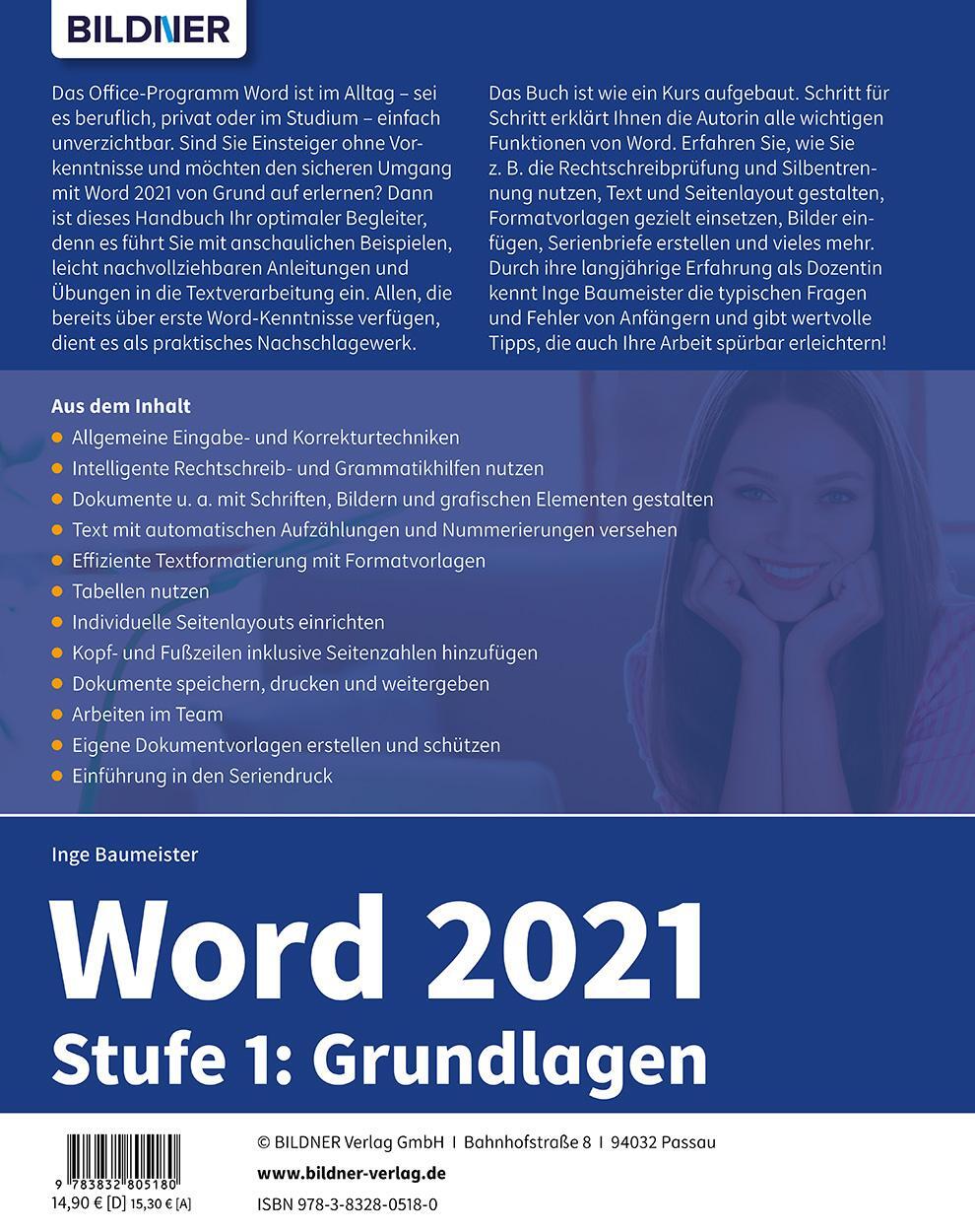 Rückseite: 9783832805180 | Word 2021 - Stufe 1: Grundlagen | Inge Baumeister | Taschenbuch | 2023
