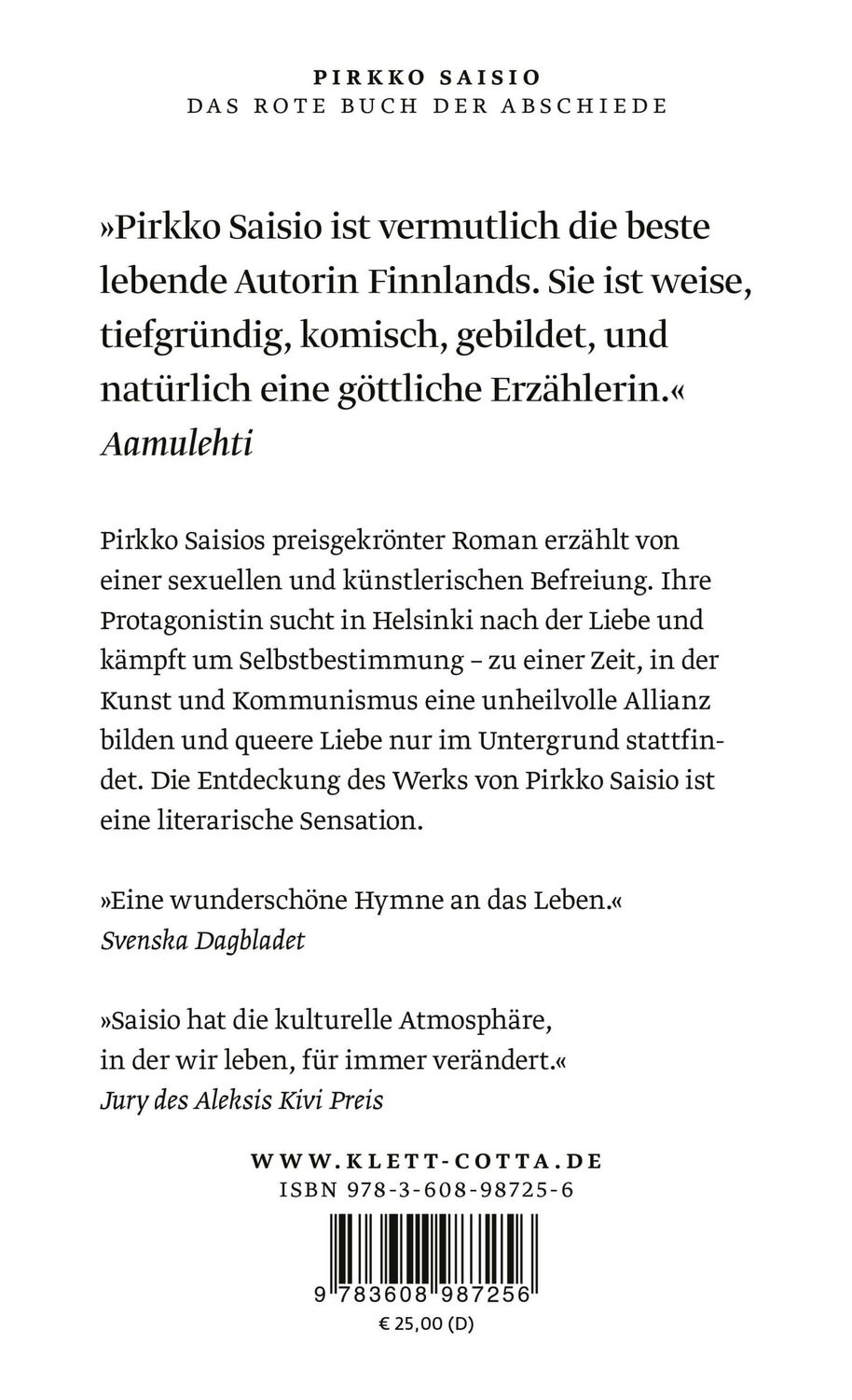 Rückseite: 9783608987256 | Das rote Buch der Abschiede | Roman | Pirkko Saisio | Buch | 304 S.