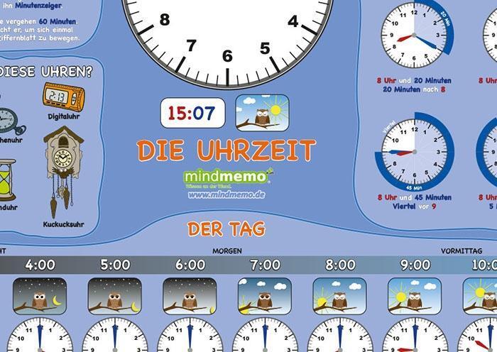 Bild: 9783954130221 | mindmemo Lernposter - Die Uhrzeit - Grundschul Poster -...