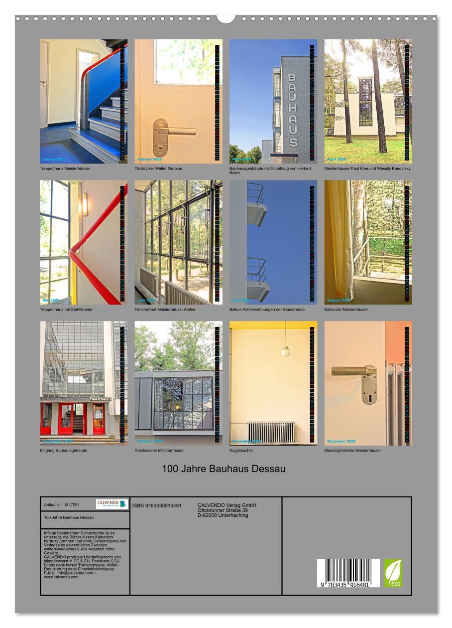 Bild: 9783435916481 | 100 Jahre Bauhaus Dessau (Wandkalender 2025 DIN A2 hoch), CALVENDO...