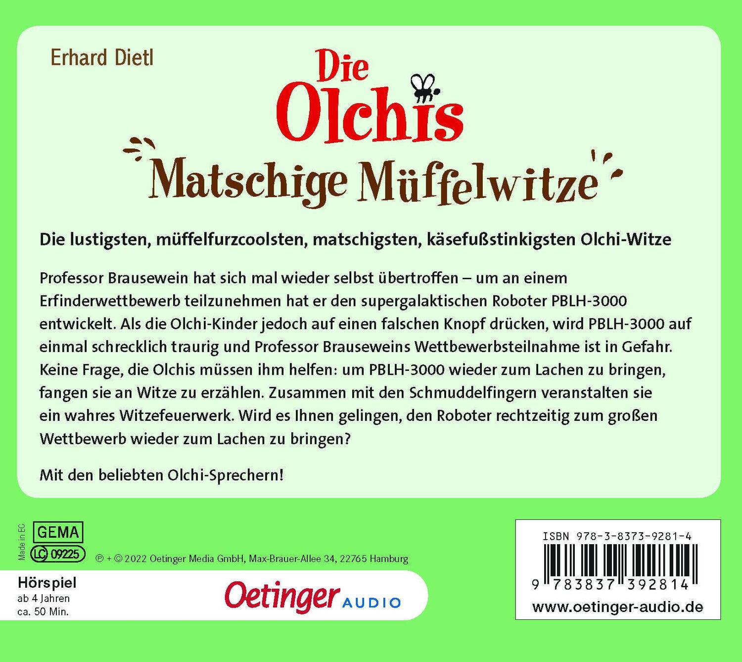 Rückseite: 9783837392814 | Die Olchis. Matschige Müffelwitze | Erhard Dietl | Audio-CD | Deutsch