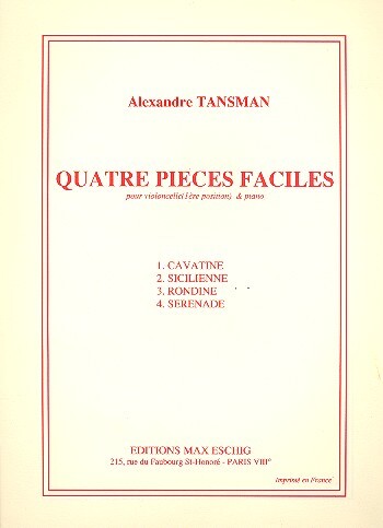 Cover: 9790045039578 | 4 pièces faciles pour violoncelle (1ère position ) et piano | Tansman