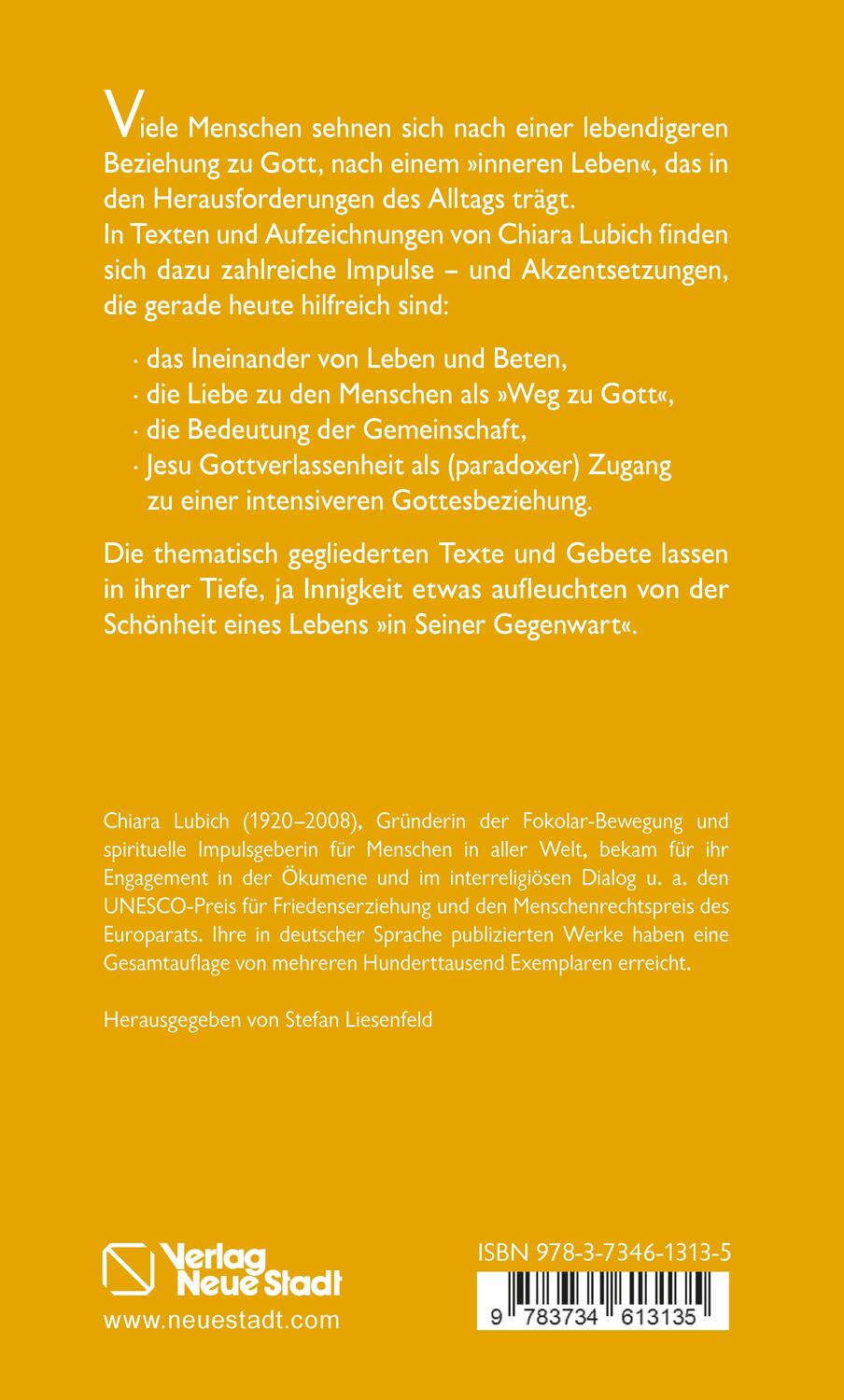 Rückseite: 9783734613135 | In Seiner Gegenwart | Gebet und Leben | Chiara Lubich | Taschenbuch