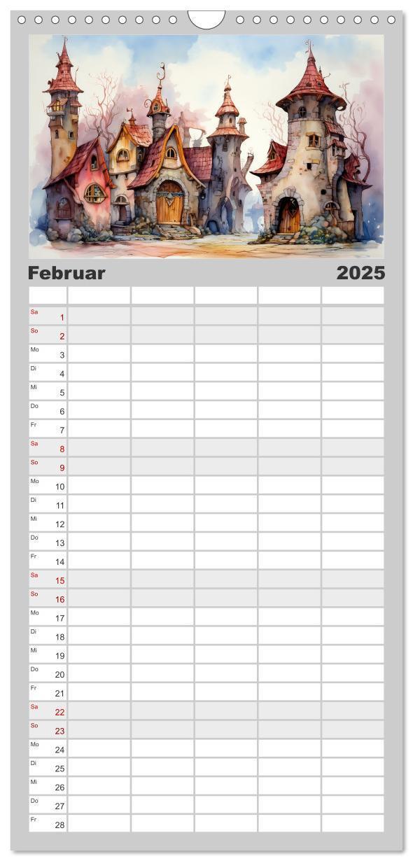 Bild: 9783457133828 | Familienplaner 2025 - Kuriose Häuser mit 5 Spalten (Wandkalender,...