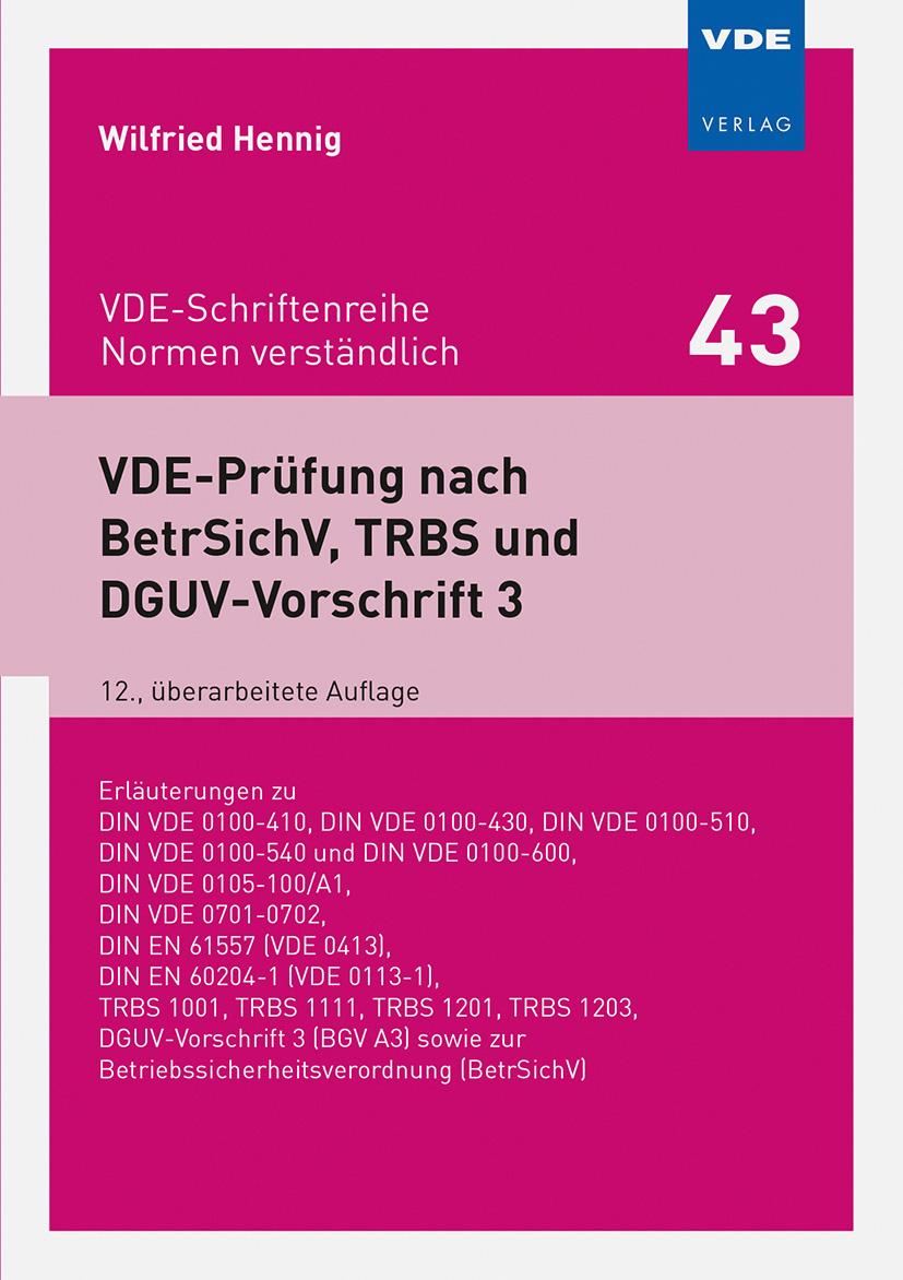 Bild: 9783800748129 | VDE-Prüfung nach BetrSichV, TRBS und DGUV-Vorschrift 3 | Hennig | Buch