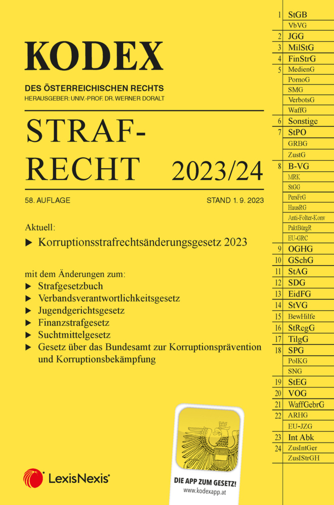 Cover: 9783700783497 | KODEX Strafrecht 2023/24 - inkl. App | Werner Doralt | Taschenbuch