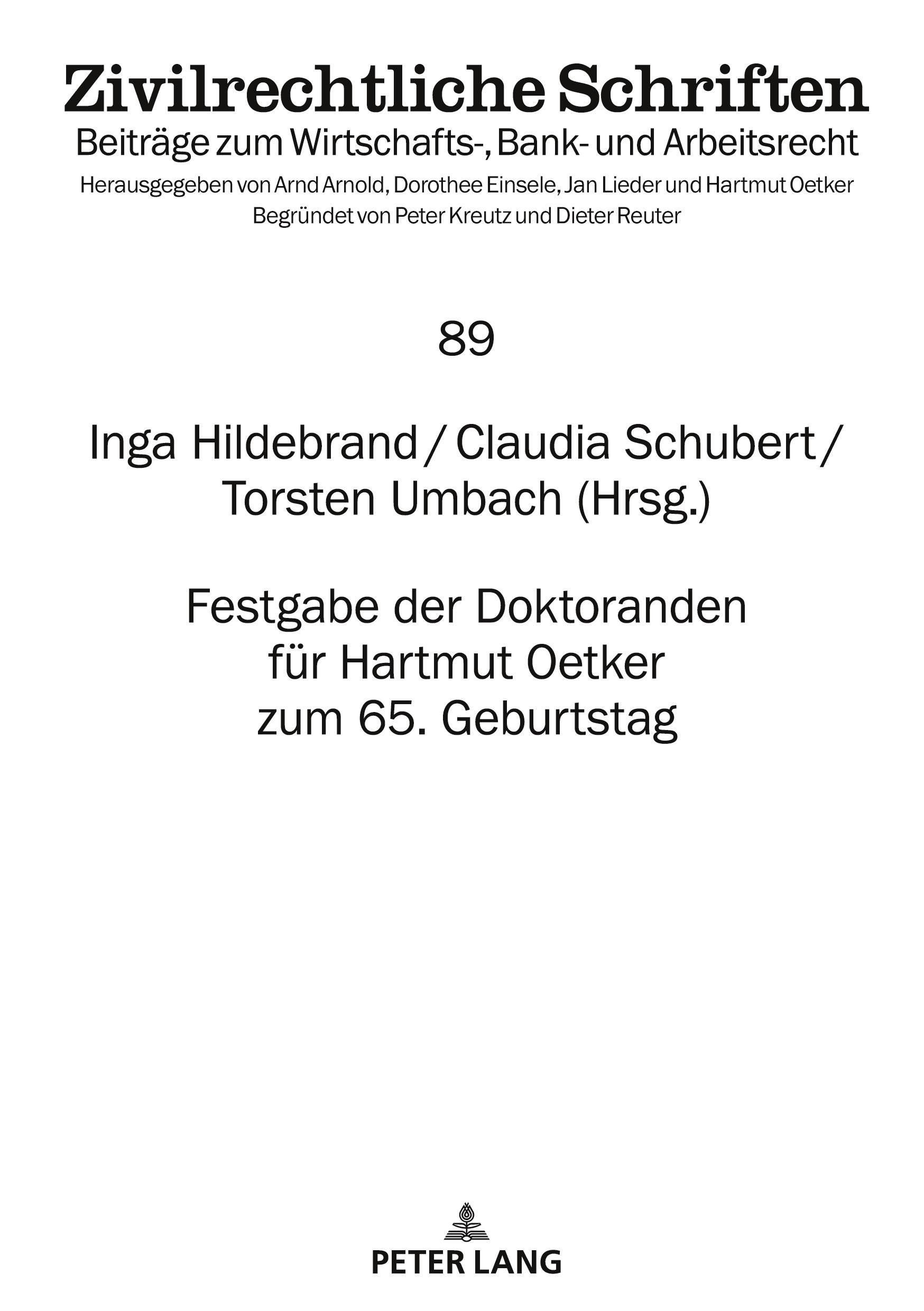 Cover: 9783631919736 | Festgabe der Doktoranden für Hartmut Oetker zum 65. Geburtstag | Buch