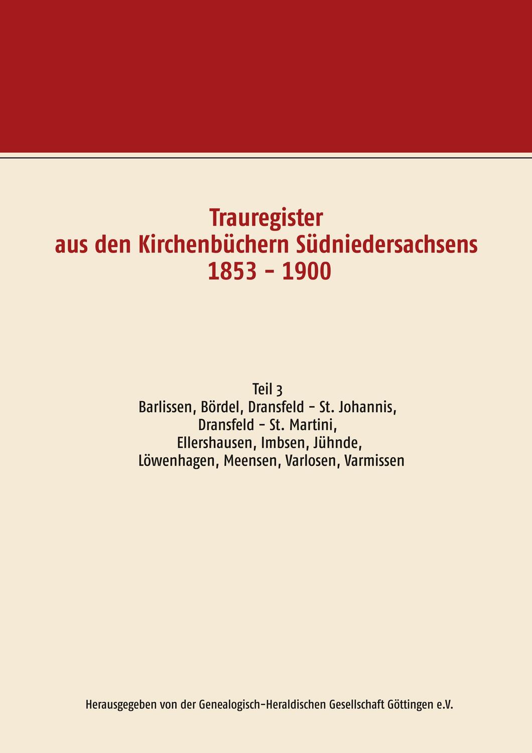 Cover: 9783746074269 | Trauregister aus den Kirchenbüchern Südniedersachsens 1853 - 1900