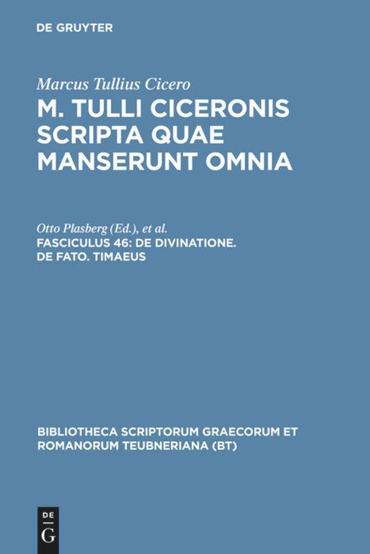 Cover: 9783598712227 | De divinatione. De fato. Timaeus | Marcus Tullius Cicero | Buch | ISSN