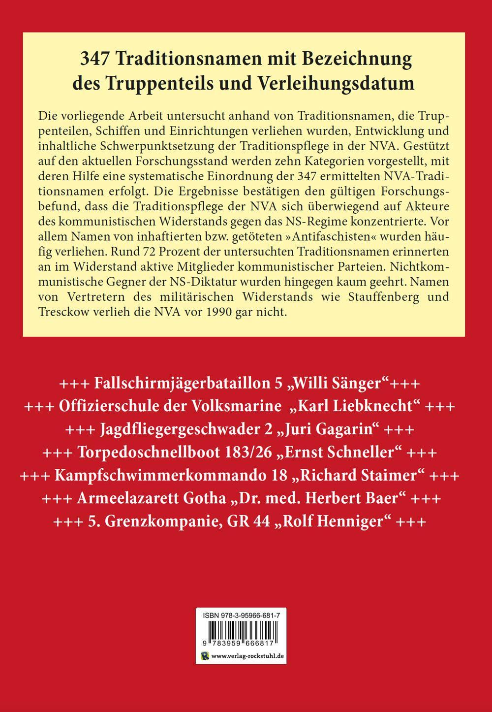 Rückseite: 9783959666817 | Traditionsnamen in NVA und Grenztruppen 1956-1990 | Koniczek | Buch