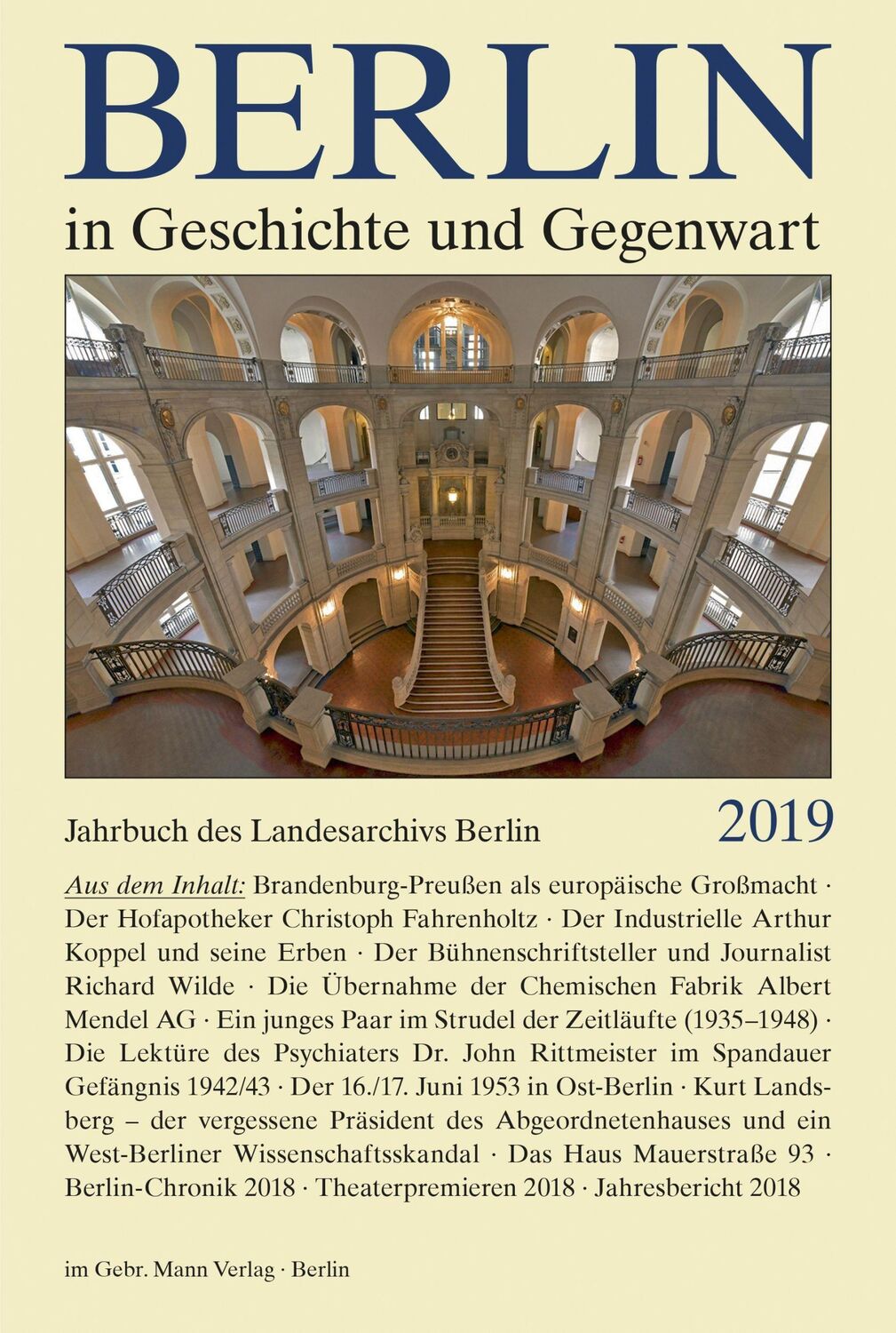 Cover: 9783786128502 | Berlin in Geschichte und Gegenwart | Jahrbuch des Landesarchivs 2019