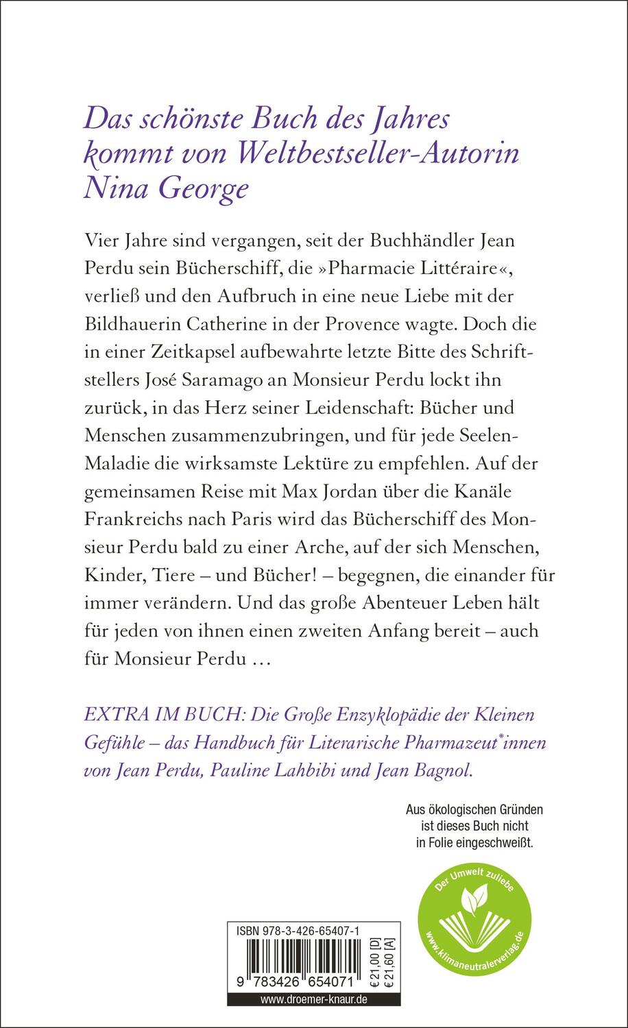 Rückseite: 9783426654071 | Das Bücherschiff des Monsieur Perdu | Nina George | Buch | Deutsch