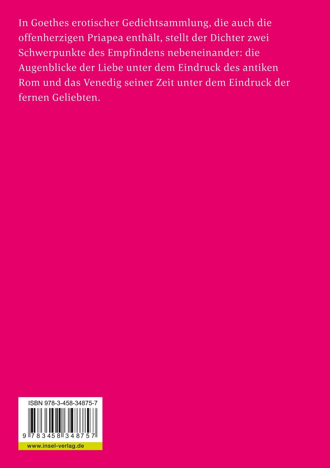 Rückseite: 9783458348757 | Römische Elegien und Venezianische Epigramme | Erotica Romana, Priapea