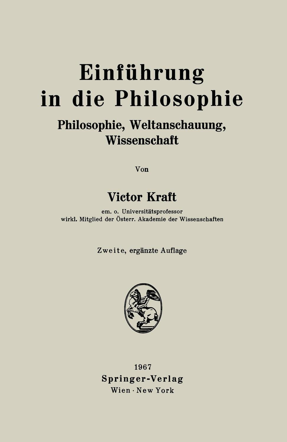 Cover: 9783211808221 | Einführung in die Philosophie | Victor Kraft | Taschenbuch | Paperback