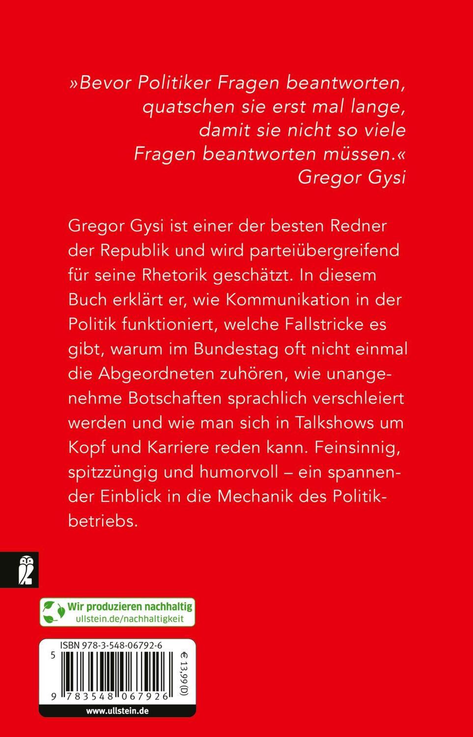 Rückseite: 9783548067926 | Was Politiker nicht sagen | Gregor Gysi | Taschenbuch | 272 S. | 2023