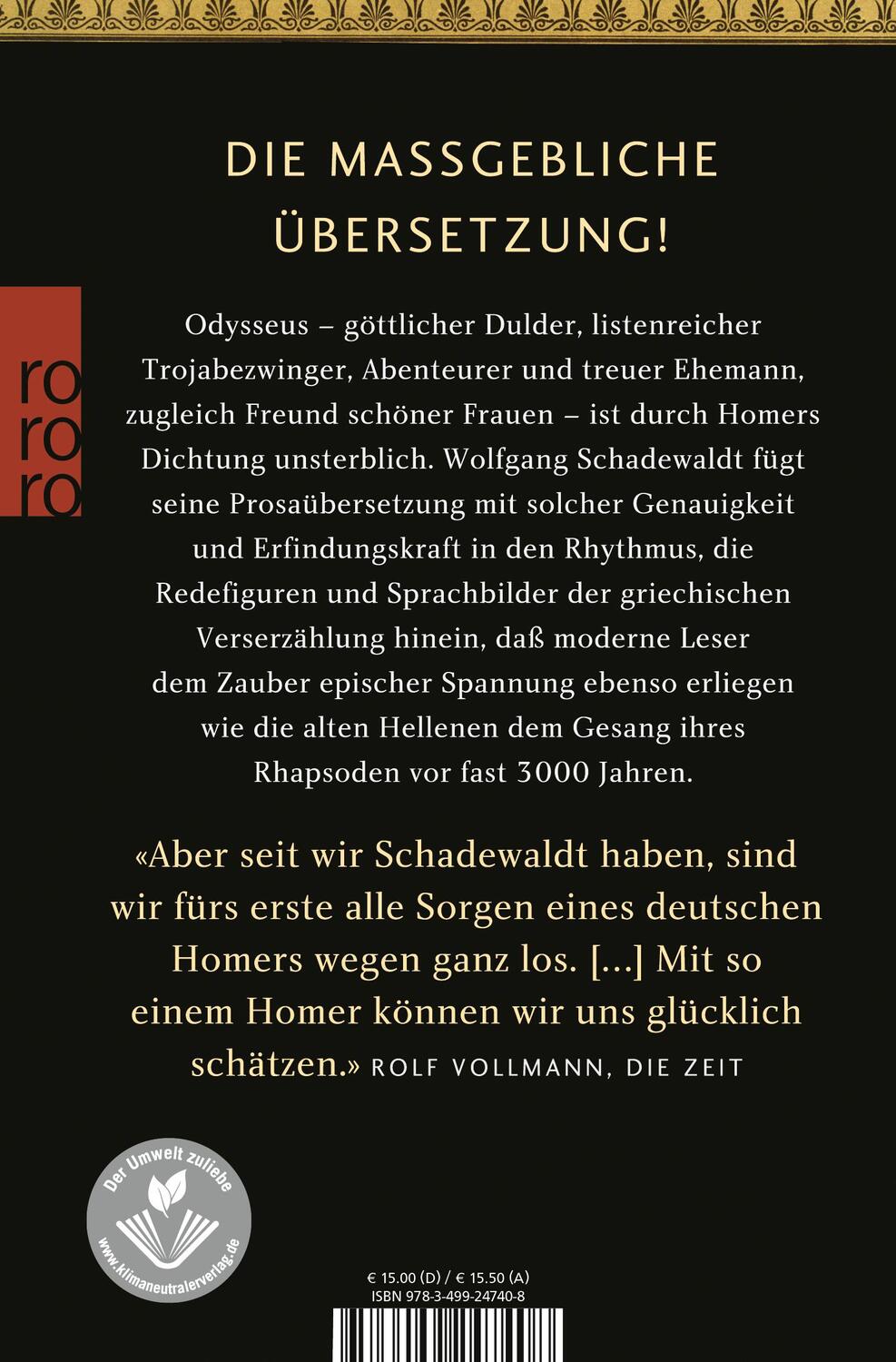 Rückseite: 9783499247408 | Die Odyssee | Homer | Taschenbuch | 448 S. | Deutsch | 2008