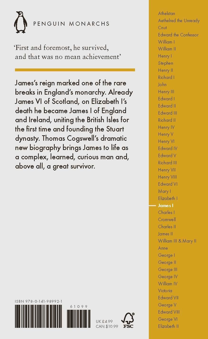 Rückseite: 9780141989921 | James I (Penguin Monarchs) | The Phoenix King | Thomas Cogswell | Buch