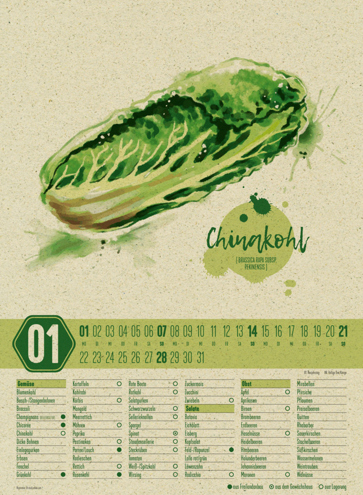 Bild: 9783838411392 | Saisonkalender - Obst &amp; Gemüse - Graspapier-Kalender 2024 | Kalender