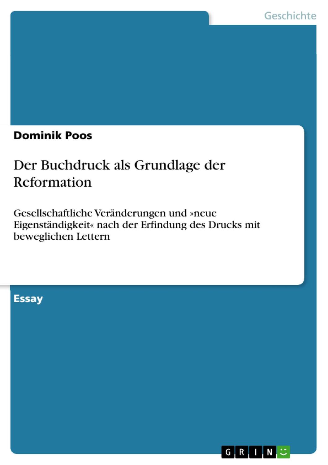 Cover: 9783656114369 | Der Buchdruck als Grundlage der Reformation | Dominik Poos | Buch