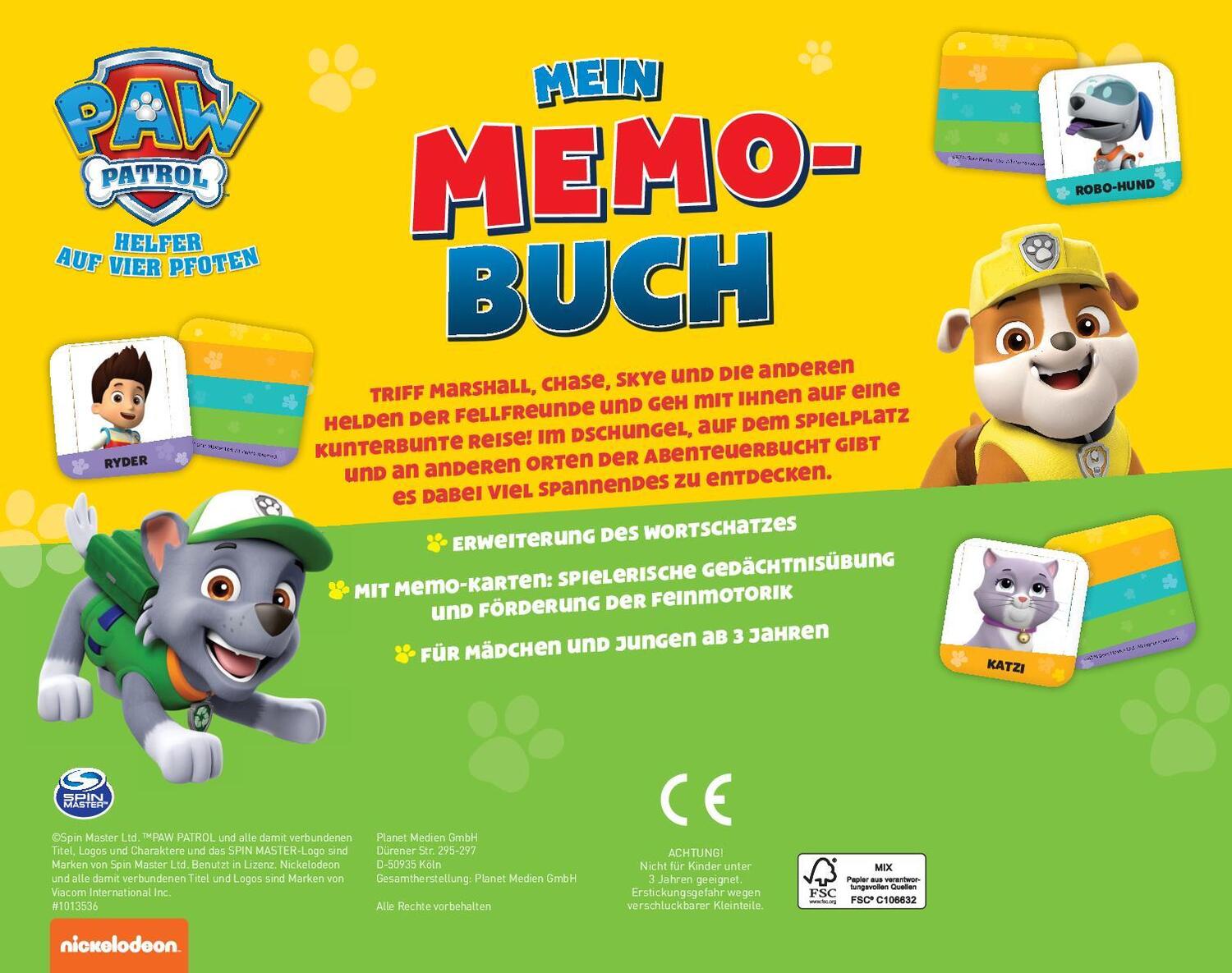 Rückseite: 9783849946272 | PAW Patrol Mein Memo-Buch | Mit 40 Memo-Karten! Für Kinder ab 3 Jahren