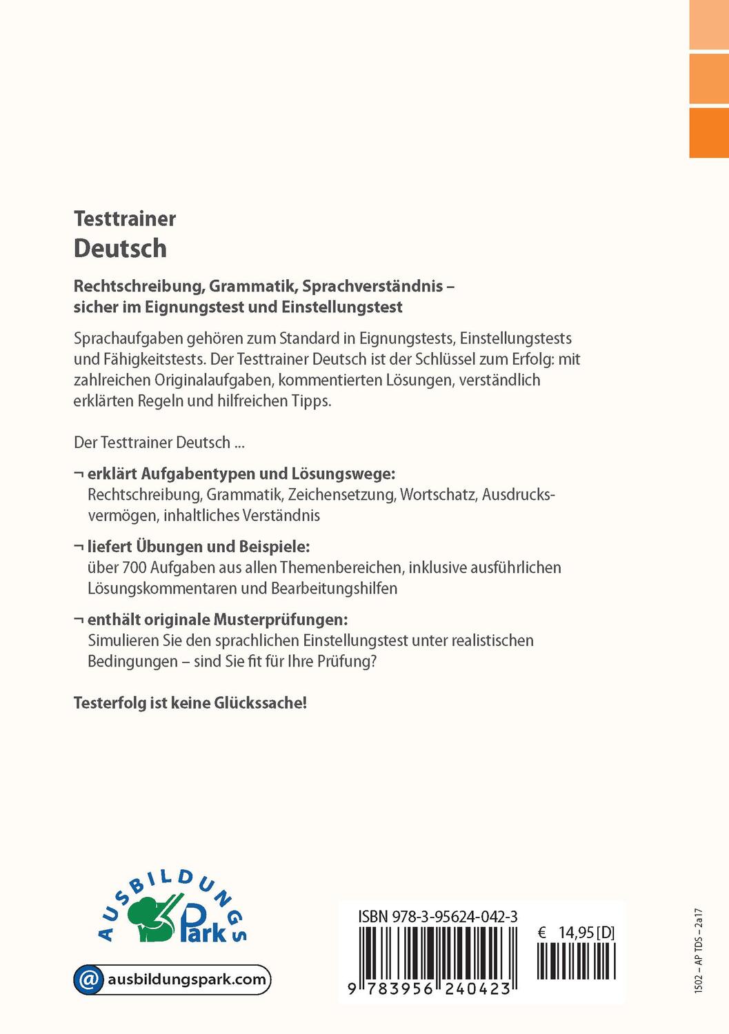 Rückseite: 9783956240423 | Testtrainer Deutsch | Kurt Guth (u. a.) | Taschenbuch | 230 S. | 2016