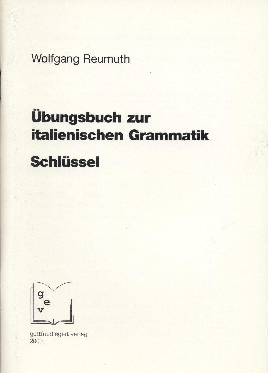 Cover: 9783936496598 | Übungsbuch zur italienischen Grammatik. Schlüssel | Wolfgang Reumuth