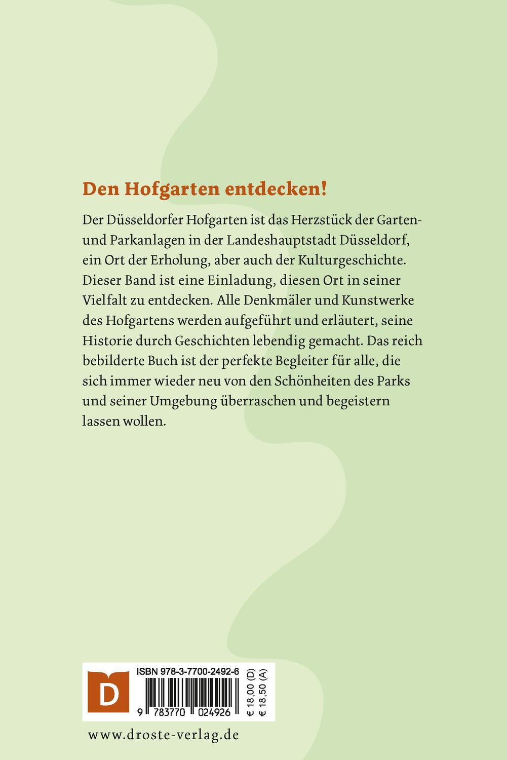 Rückseite: 9783770024926 | Der Hofgarten in Düsseldorf | Geschichte &amp; Gegenwart | Schönhoff