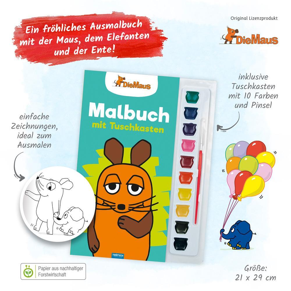 Bild: 9783965521575 | Trötsch Die Maus Malbuch mit Tuschkasten und Pinsel | KG | Broschüre