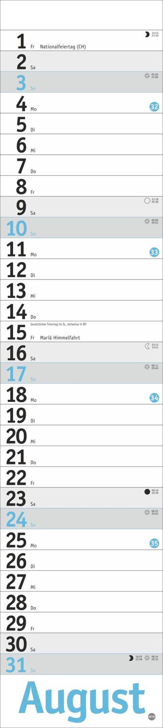 Bild: 9783756408429 | Langplaner, hellblau 2025 | Kalender | Bürokalender Heye | 13 S.