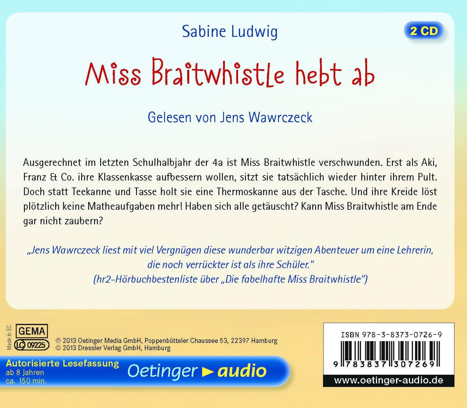 Rückseite: 9783837307269 | Miss Braitwhistle hebt ab (2 CD) | Autorisierte Lesefassung | Ludwig