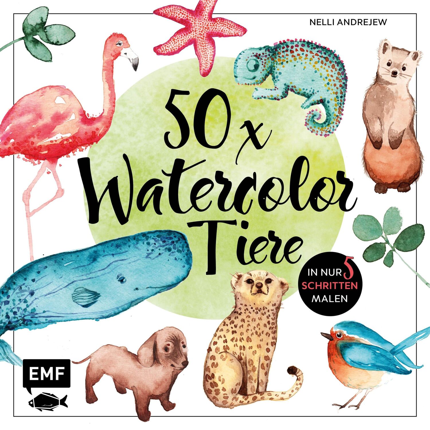 Cover: 9783960938750 | 50 x Watercolor Tiere | Süße Motive in maximal 5 Schritten malen