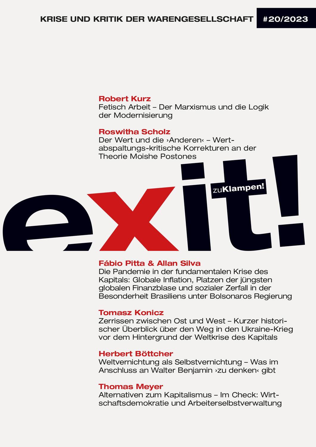 Cover: 9783866749917 | Exit! Krise und Kritik der Warengesellschaft | Jahrgang 20, Heft 20