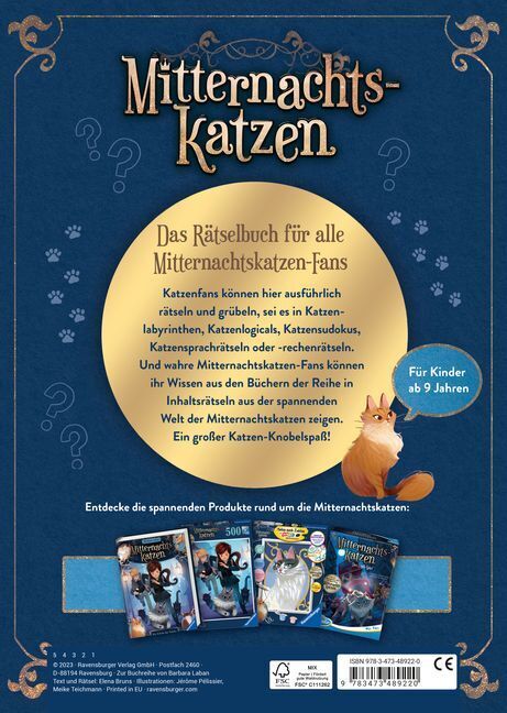 Bild: 9783473489220 | Ravensburger Mitternachtskatzen: Das große Rätselbuch Vielfältige...