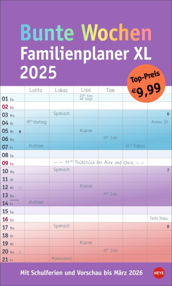 Cover: 9783756406036 | Bunte Wochen Familienplaner XL 2025 | Kalender | Spiralbindung | 14 S.