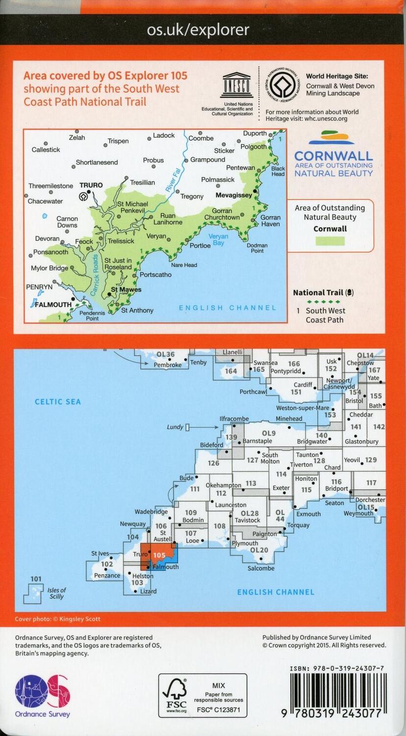 Bild: 9780319243077 | Falmouth and Mevagissey, Truro and St Mawes | Ordnance Survey | 2015