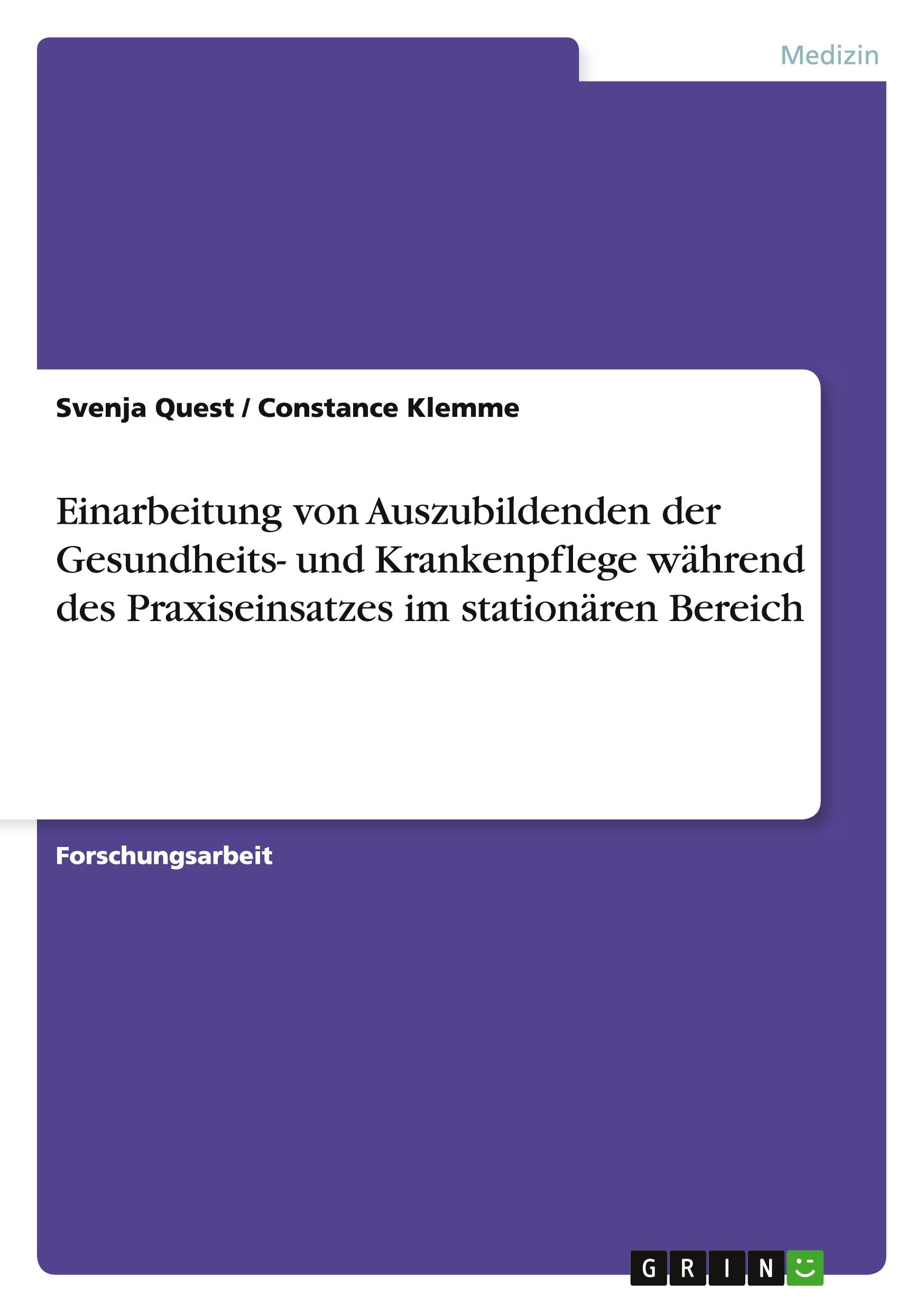 Cover: 9783668033375 | Einarbeitung von Auszubildenden der Gesundheits- und Krankenpflege...