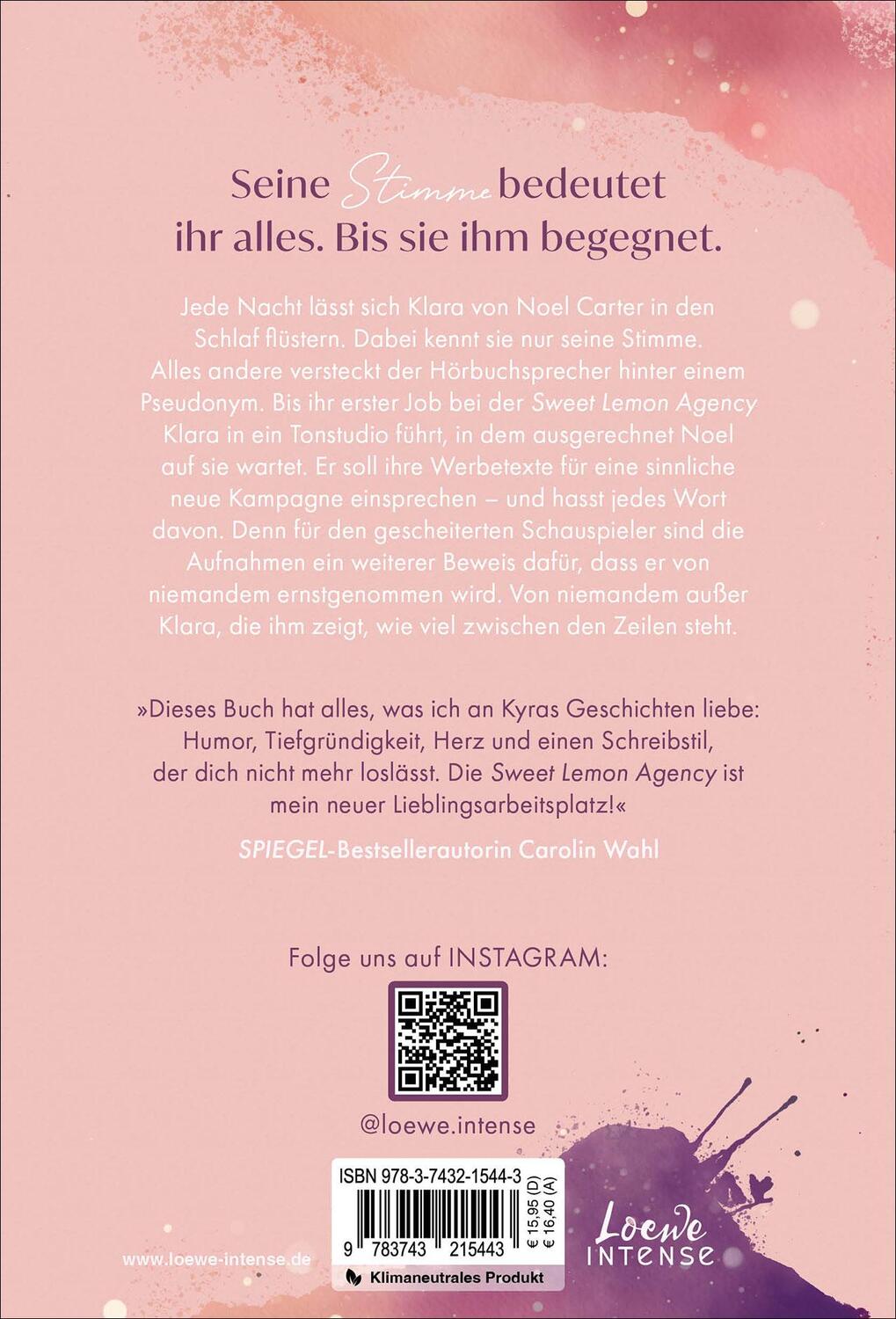 Rückseite: 9783743215443 | Zeilenflüstern (Sweet Lemon Agency, Band 1) | Kyra Groh | Taschenbuch