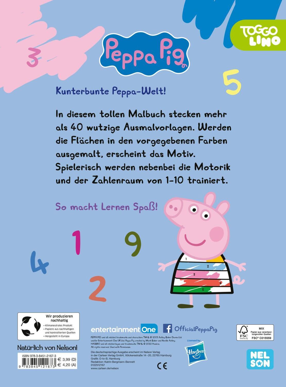 Rückseite: 9783845121673 | Peppa Wutz Mitmachbuch: Malen nach Zahlen | Taschenbuch | Peppa Pig