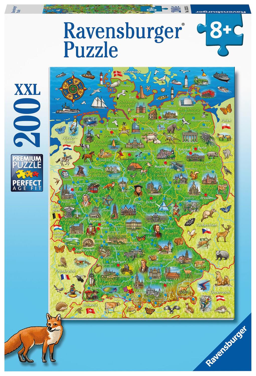 Cover: 4005556133376 | Ravensburger Kinderpuzzle - Bunte Deutschlandkarte - 200 Teile...