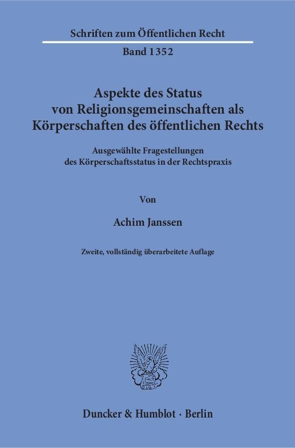 Cover: 9783428120932 | Aspekte des Status von Religionsgemeinschaften als Körperschaften...