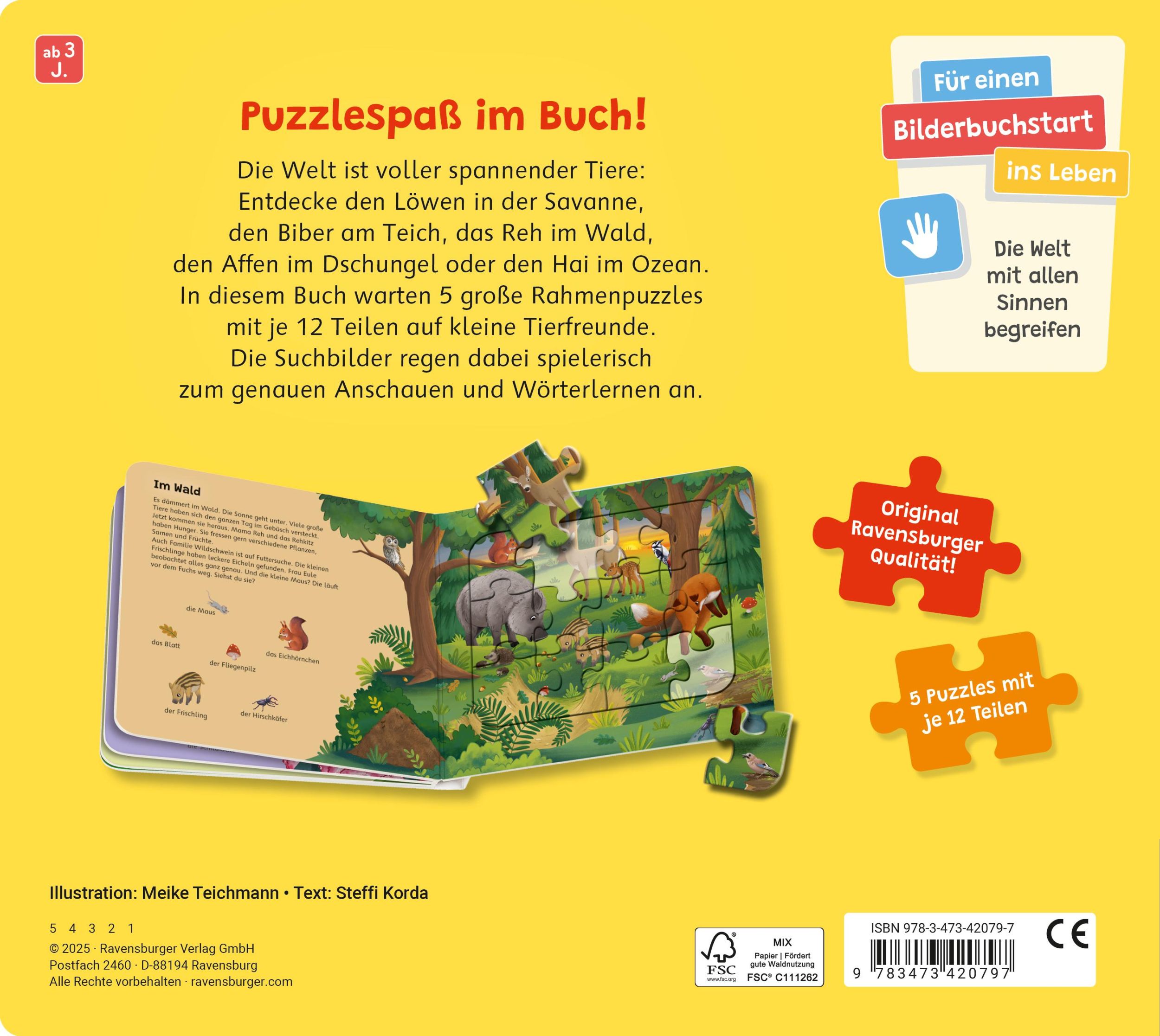 Rückseite: 9783473420797 | Ravensburger Puzzle-Buch: Tiere der Welt - Kinderbuch ab 3 Jahren,...