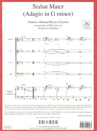 Cover: 9790570020065 | Adagio In Gm (Stabat Mater)Satb | Tomaso Albinoni | Partitur | 2003