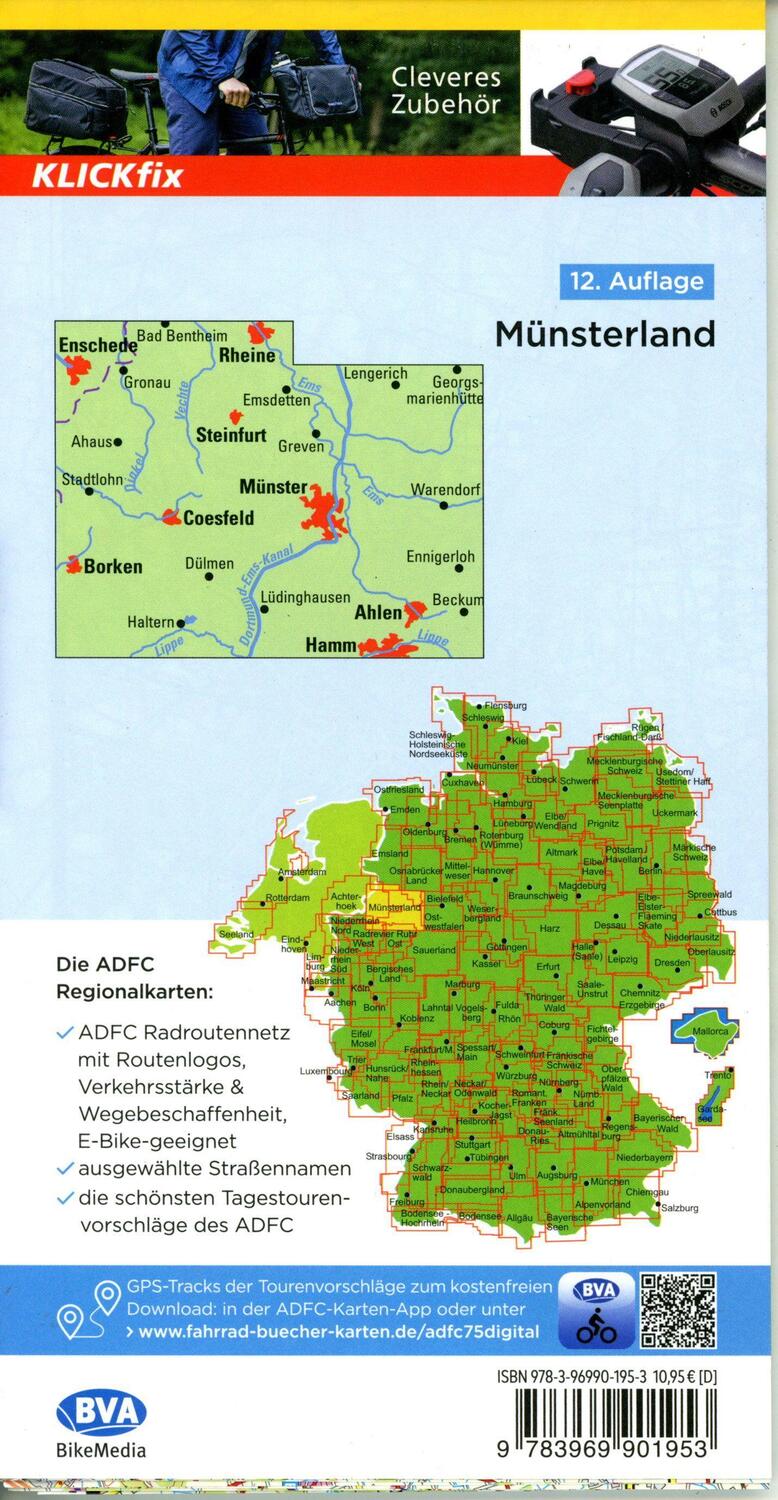 Bild: 9783969901953 | ADFC-Regionalkarte Münsterland, 1:75.000, mit...